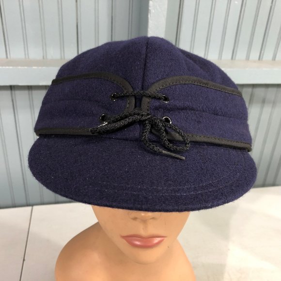 Wool Navy Blue VTG Railroad Langenberg Winter Made USA Ear Flaps Hat 7 7/8 - Picture 8 of 10